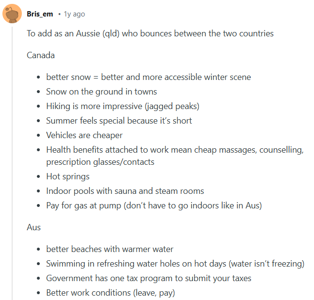 Canda vs Australia benefits